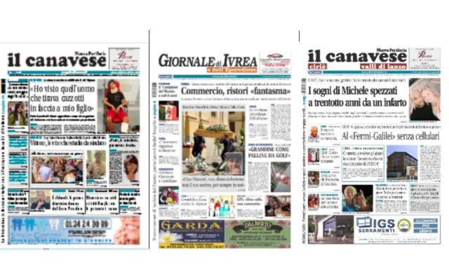 Il Canavese e Il Giornale di Ivrea (del 3 agosto) in edicola. Ecco le prime pagine