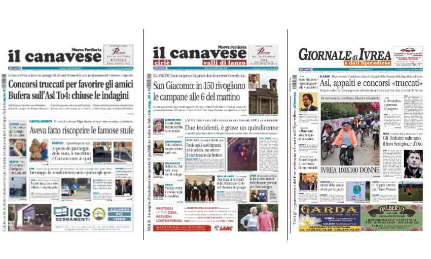Il Canavese e Il Giornale di Ivrea (del 15 ottobre) in edicola. Ecco le prime pagine