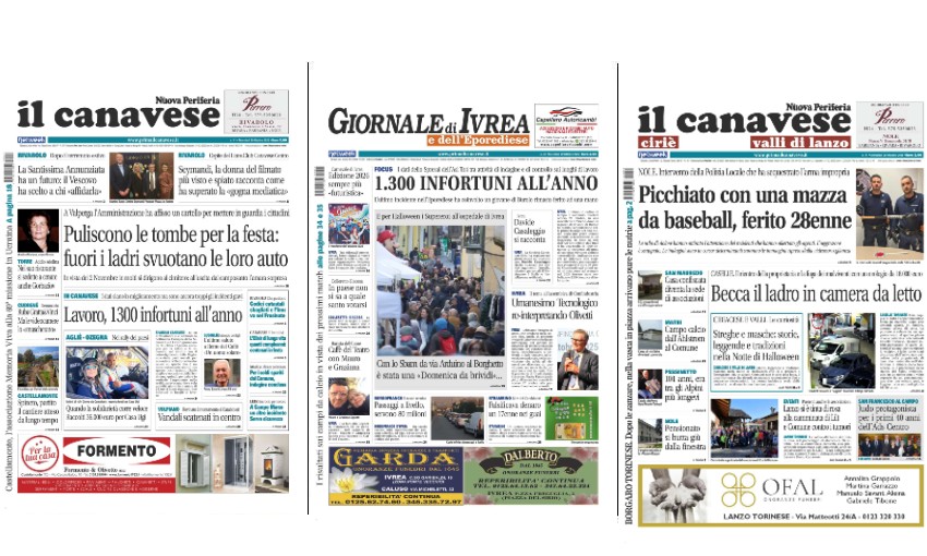 Il Canavese e Il Giornale di Ivrea (del 29 ottobre) in edicola. Ecco le prime pagine