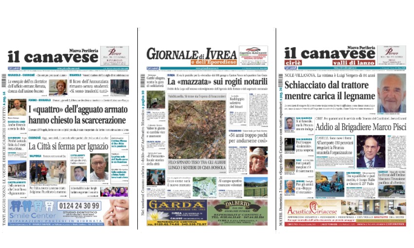 Il Canavese e Il Giornale di Ivrea (del 01 ottobre) in edicola. Ecco le prime pagine