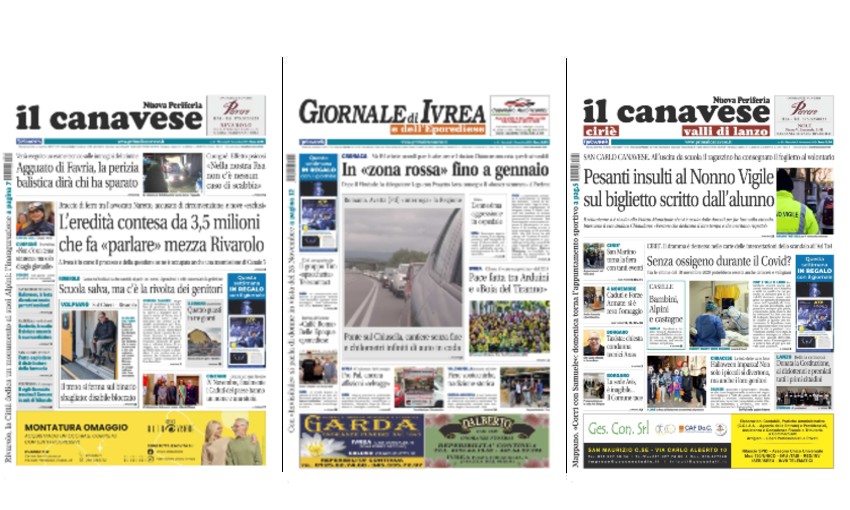 Il Canavese e Il Giornale di Ivrea (del 5 novembre) in edicola. Ecco le prime pagine