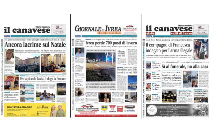 Il Canavese e Il Giornale di Ivrea (del 10 dicembre) in edicola. Ecco le prime pagine