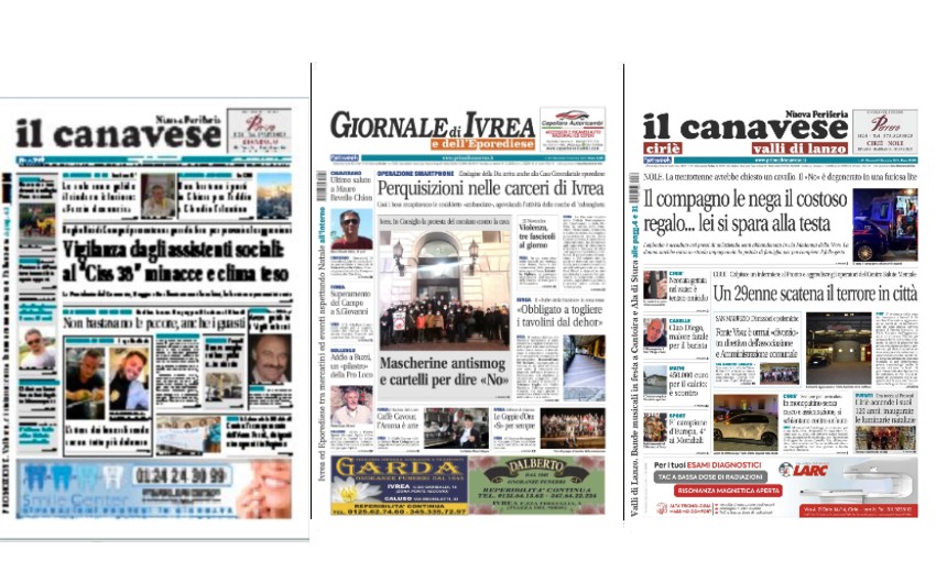 Il Canavese e Il Giornale di Ivrea (del 3 dicembre) in edicola. Ecco le prime pagine