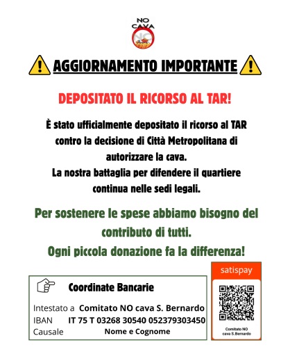Il Comitato No Cava ringrazia i Partiti per il sostegno economico
