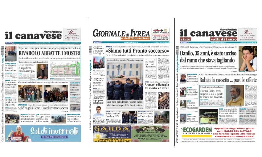 Il Canavese e Il Giornale di Ivrea (del 21 gennaio) in edicola. Ecco le prime pagine