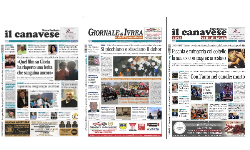 Il Canavese e Il Giornale di Ivrea (del 11 febbraio) in edicola. Ecco le prime pagine