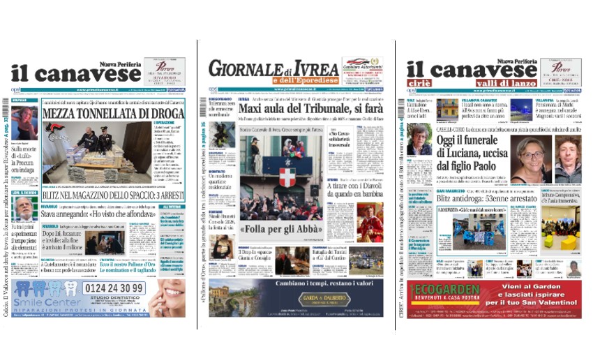 Il Canavese e Il Giornale di Ivrea (del 4 febbraio) in edicola. Ecco le prime pagine