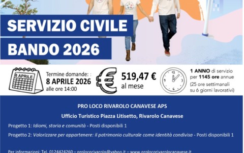 Due posti alla Pro Loco di Rivarolo per il Servizio Civile Universale