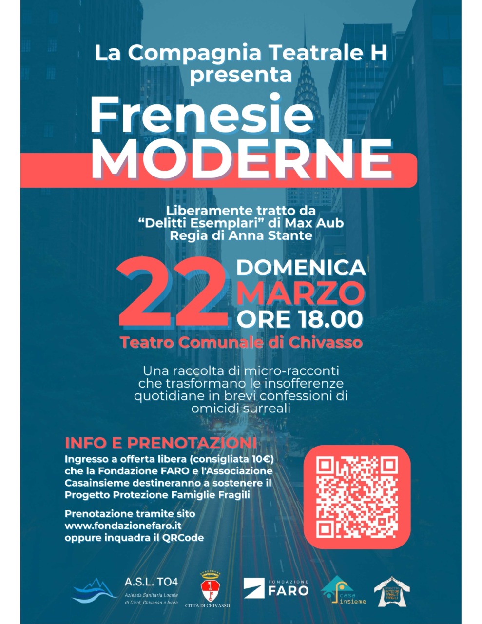 “Frenesie Moderne” in scena a Teatro Comunale di Chivasso: ingresso a offerta libera per supportare il progetto dedicato alle famiglie più vulnerabil