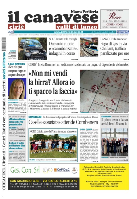 Il Canavese edizione di Ciriè è in edicola oggi, mercoledì 22 luglio