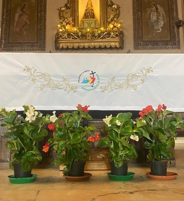 In ricordo dei frati aggrediti, fiori bianchi e rossi al convento