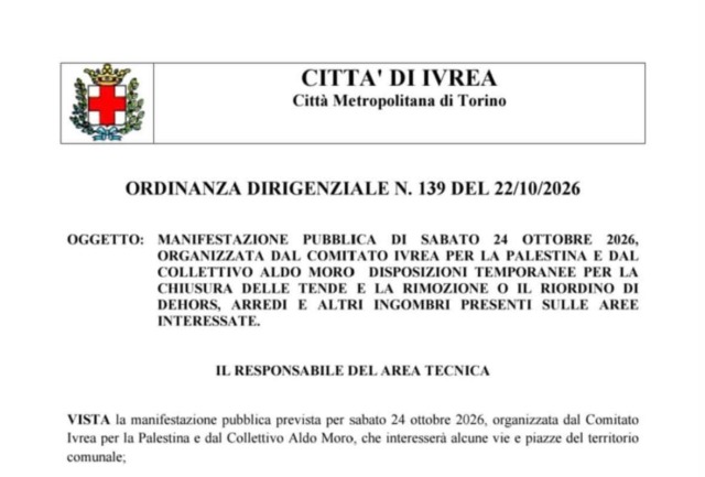 Ordinanza sicurezza per la manifestazione a Ivrea